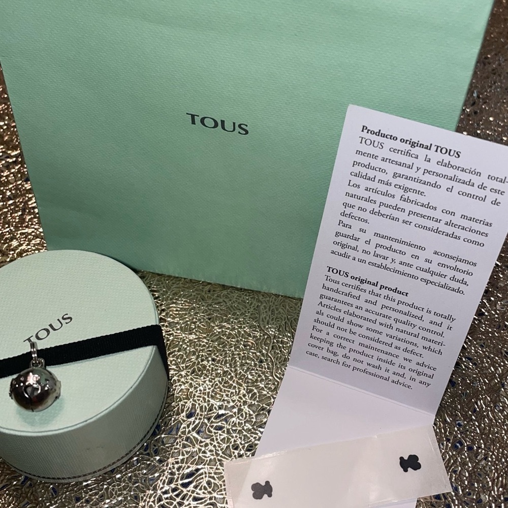 Green Mint TOUS box for ring/earring 2.5”x 2”w/bell charm, and bag